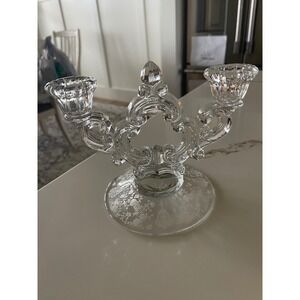 Vintage Fostoria Glass Chintz Etched 2 Light Candelabra Double Arm Candle Holder